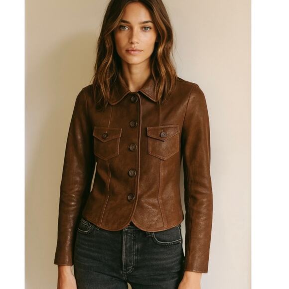 VTG J. Jill Chocolate Brown Leather Jacket Effortless Chic 90s Minimalist XXS - Picture 1 of 11